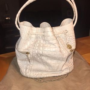Brahmin white leather Drawstring shoulder Tote